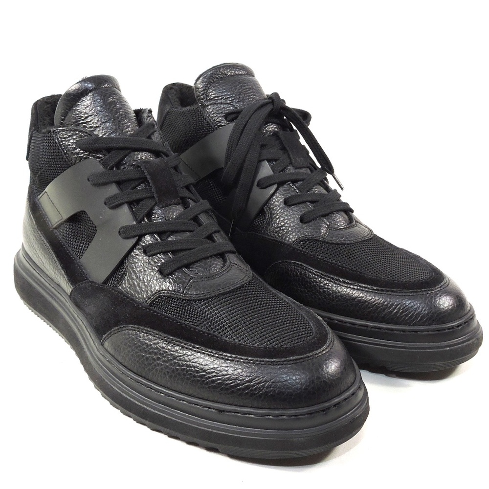 PRINCIPE DI BOLOGNA 🇮🇹 MEN'S BLACK SOFT LEATHER COMFORT WINTER FUR SNEAKERS - Picture 2 of 7